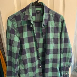 Long-Sleeve Medium J. Crew Button-Down Blue and Green Plaid